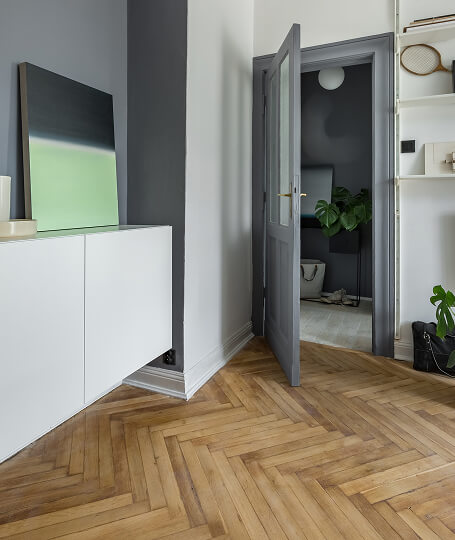 Entryway herringbone wood floors